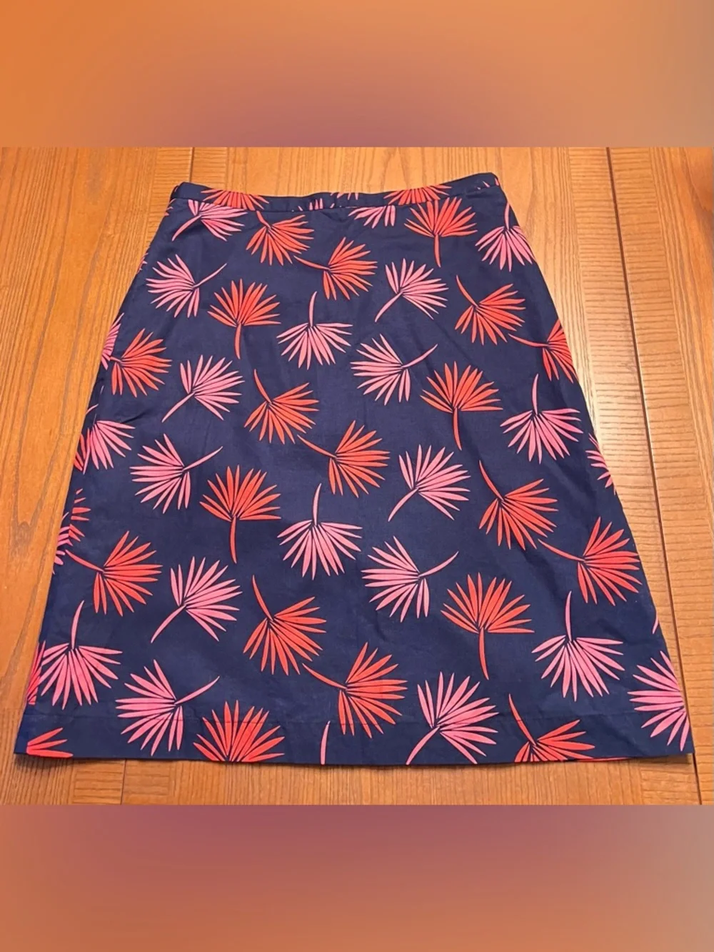 Boden Scattered‎ Holiday Palm Print A-Line Cotton Skirt Navy Blue & Pink Size 4